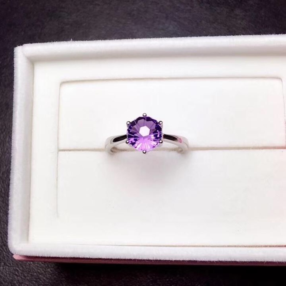 Solitaire Amethyst Hexagonal Sterling Silver - Picture 1 of 10